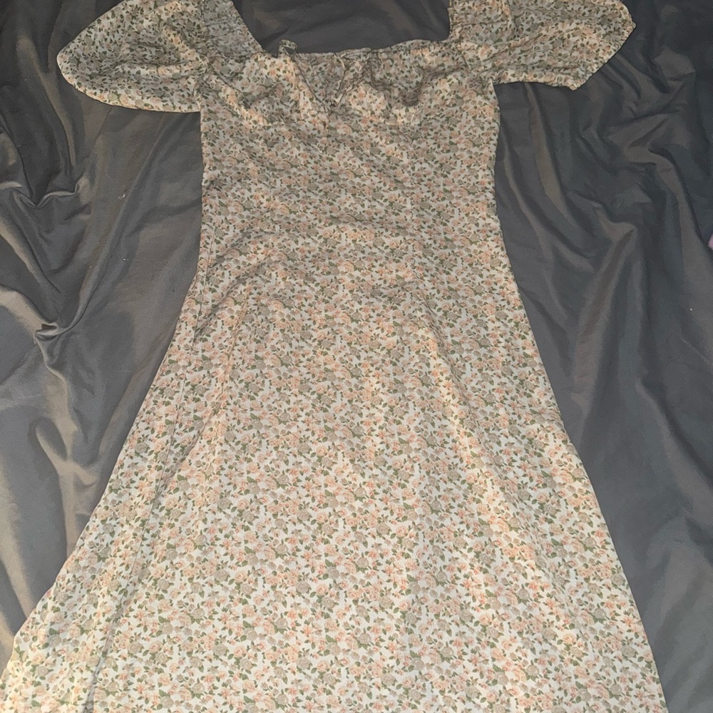 SHEIN Floral Long Sleeve Dress - Cream and Pink